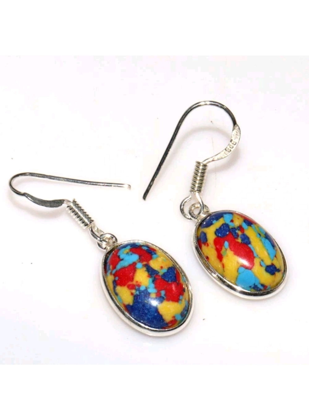 Mosaic Jasper Gemstone 925 Sterling Silver Handmade Drop Dangle Earrings